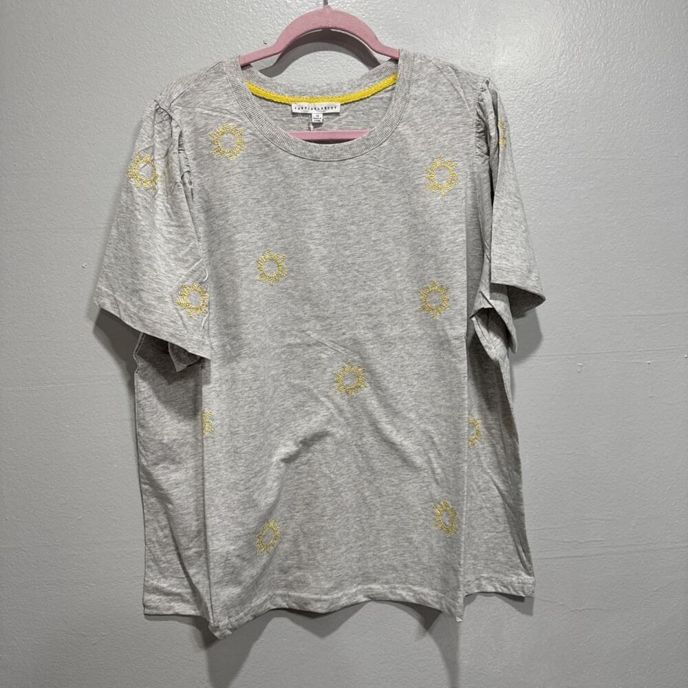 Jane + Delancey Short Sleeve Shirt Top Women's Size 1X Natural Embroidered Sun
